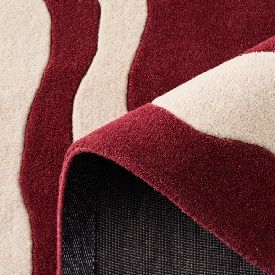 Tapis fait main en laine vintage ROUGE D'ORAGE