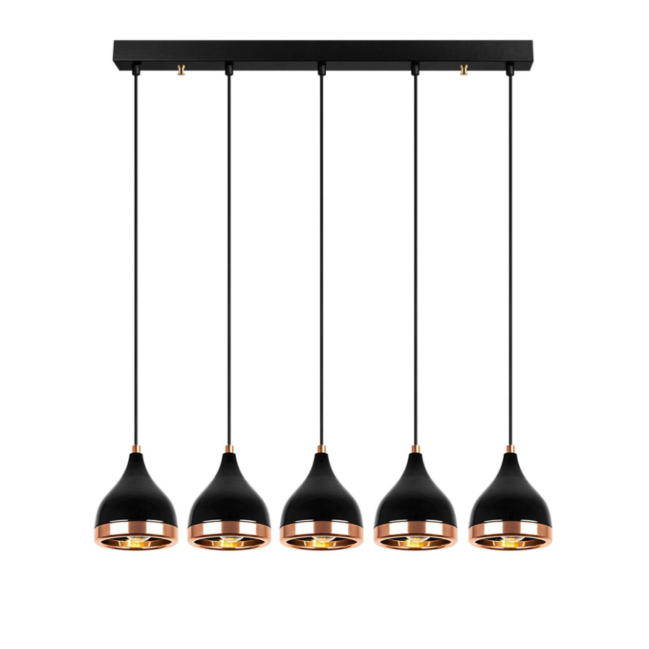 Suspension cuisine noire & cuivre, 5 abat-jour SILE
