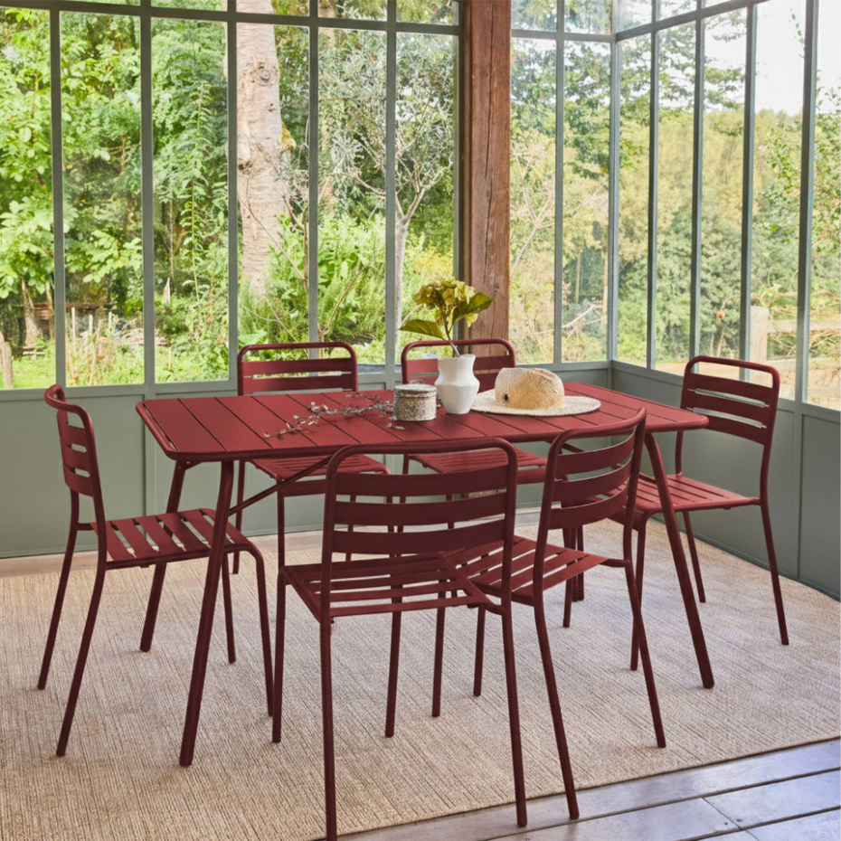Table de jardin pliante métal + 6 assises AMÉLIA
