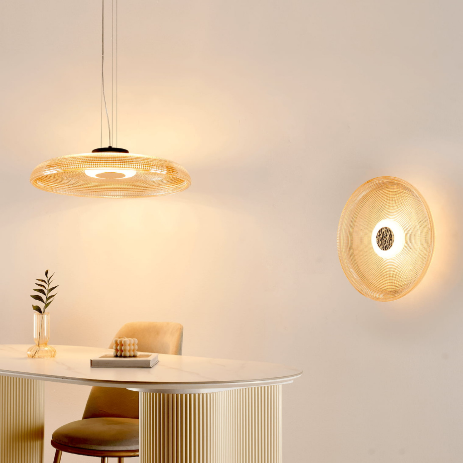 Plafonnier rond verre ambré - OSSARA