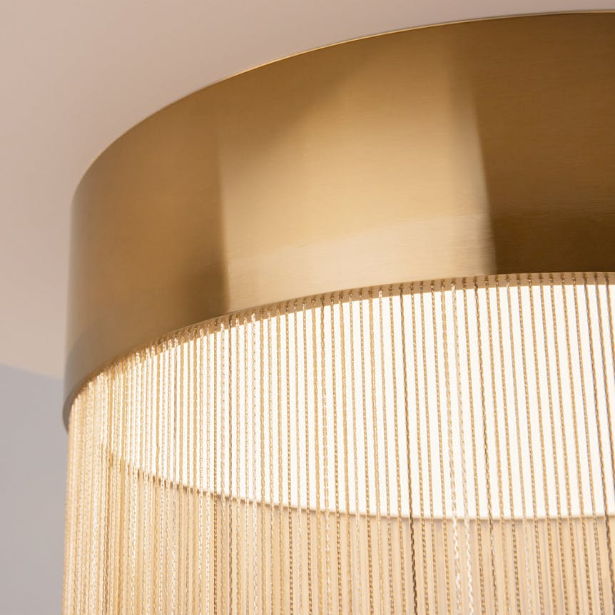 Plafonnier moderne rond – franges dorées & LED AMOS