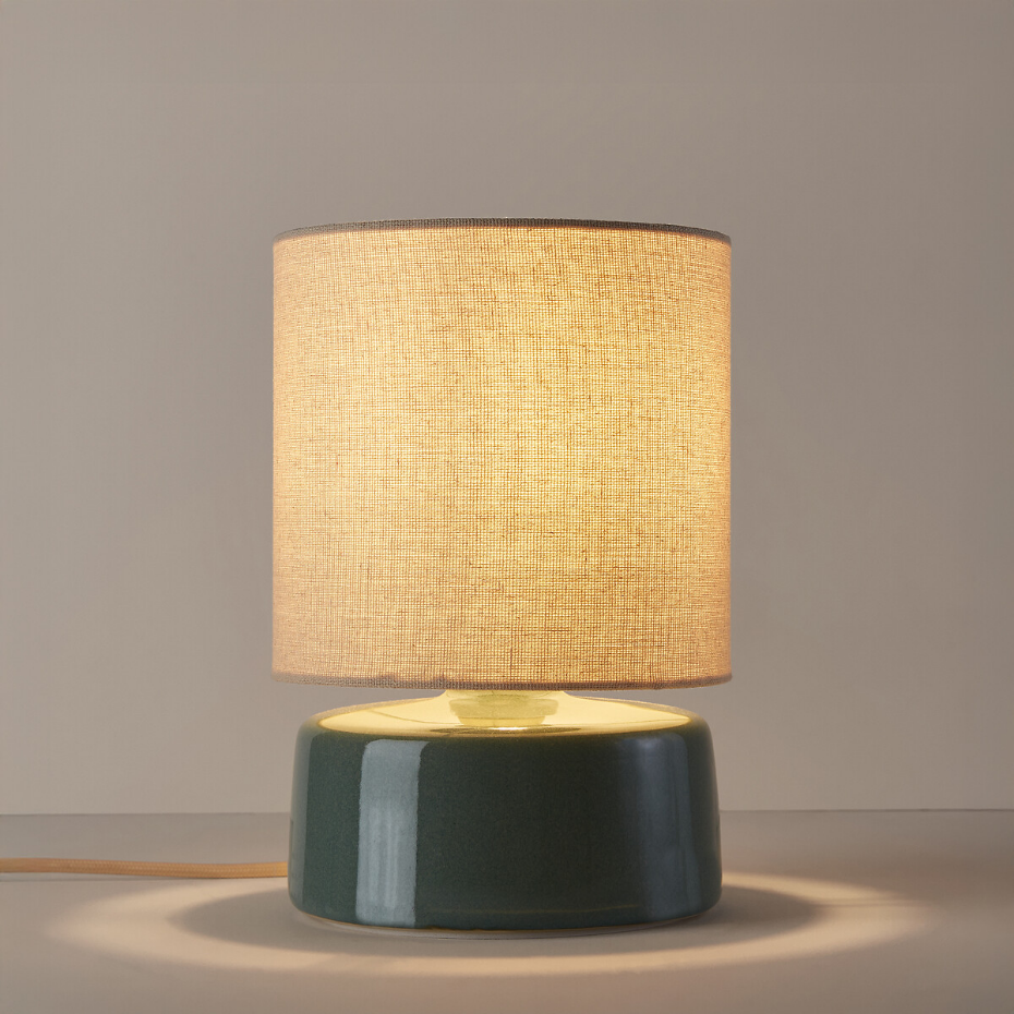 Lampe à poser céramique et lin hauteur 25 cm, Amaga