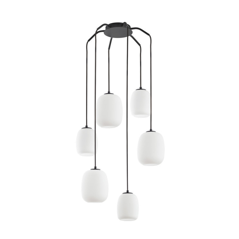 Grande suspension 6 lampes verre opale Jap