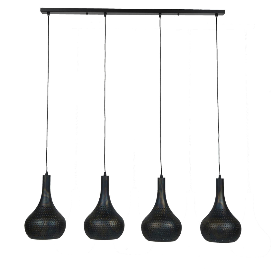 Suspension rétro en métal ajouté noir 4 lampes JAVA