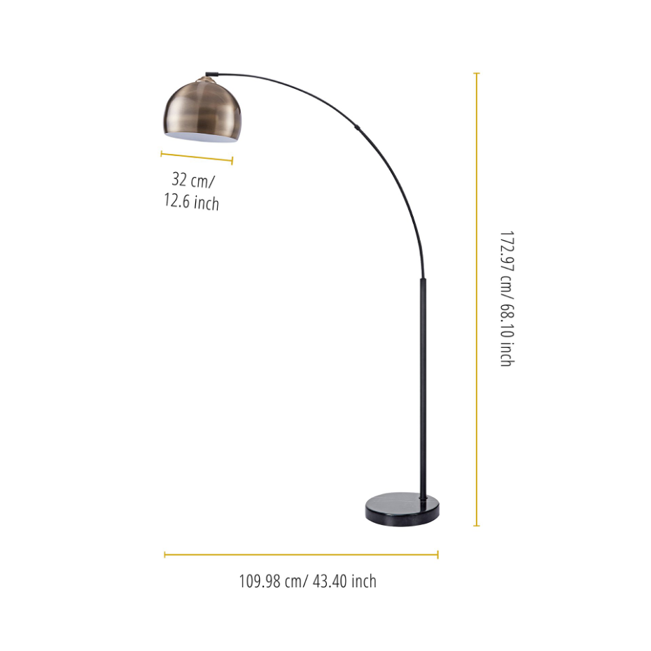 Lampadaire Intérieur Arc Métal avec base marbre, ARQUER