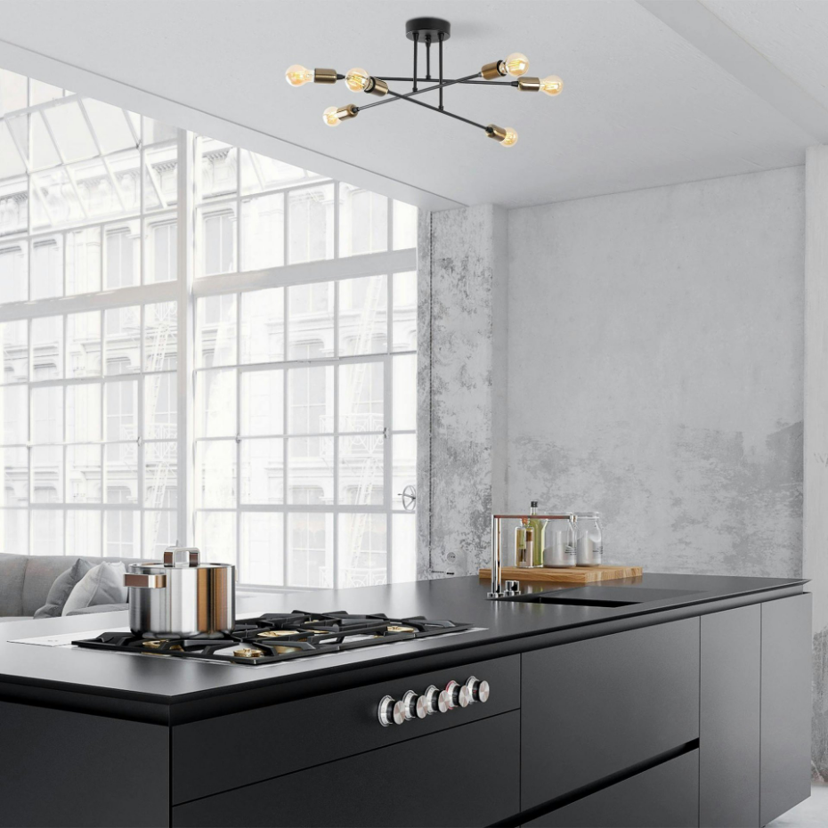Suspension moderne cuivrée 6 lampes sur tige MARATEA