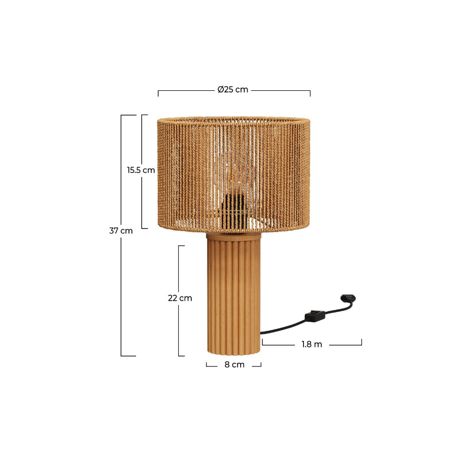 Lampe en papier de corde et socle en rondin de - MIRA