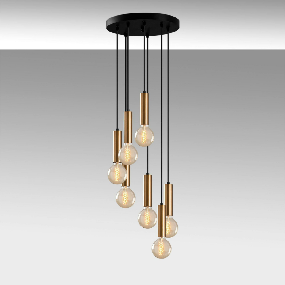 Suspension grappe vintage noir et or 7 lampes SILE