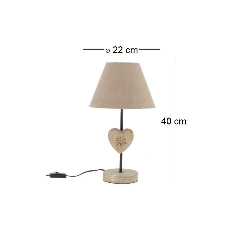 Lampe à poser en métal et bois Coeur