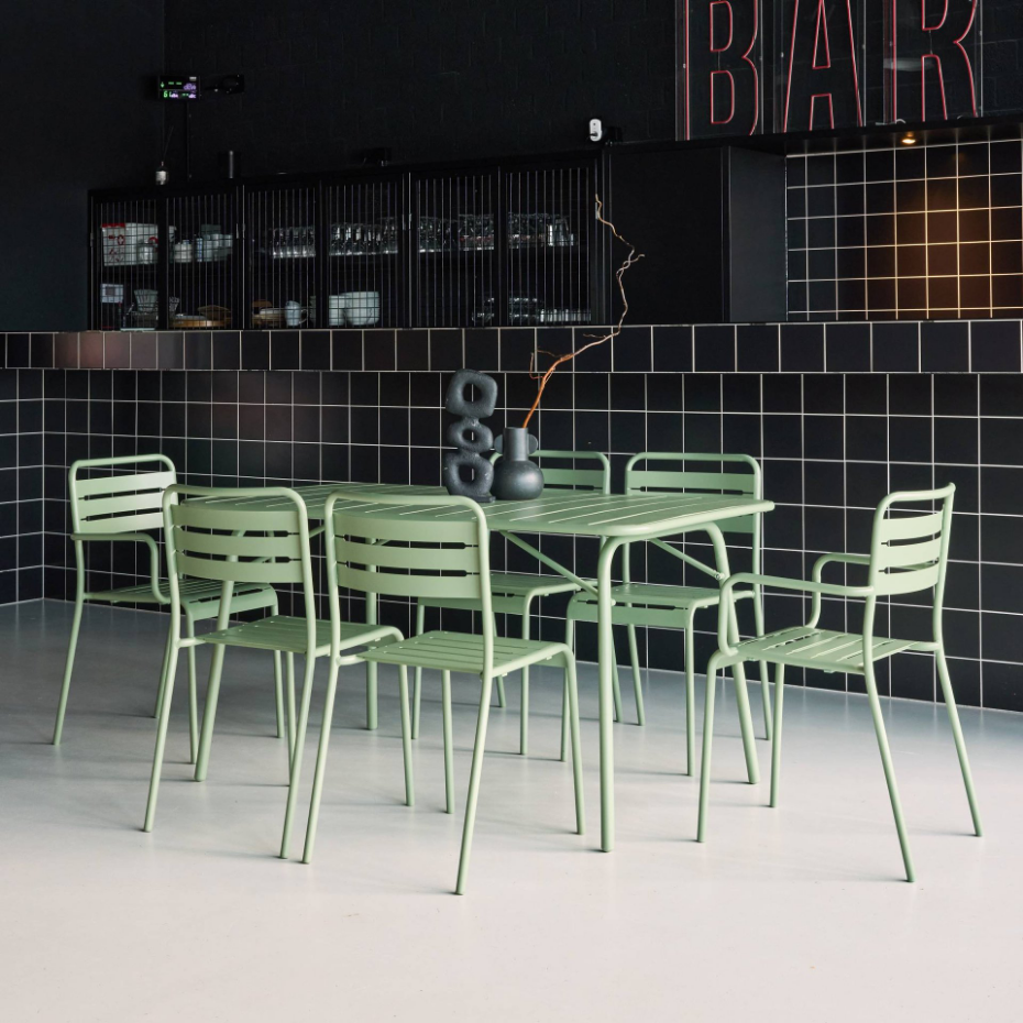 Table de jardin pliante métal + 6 assises AMÉLIA