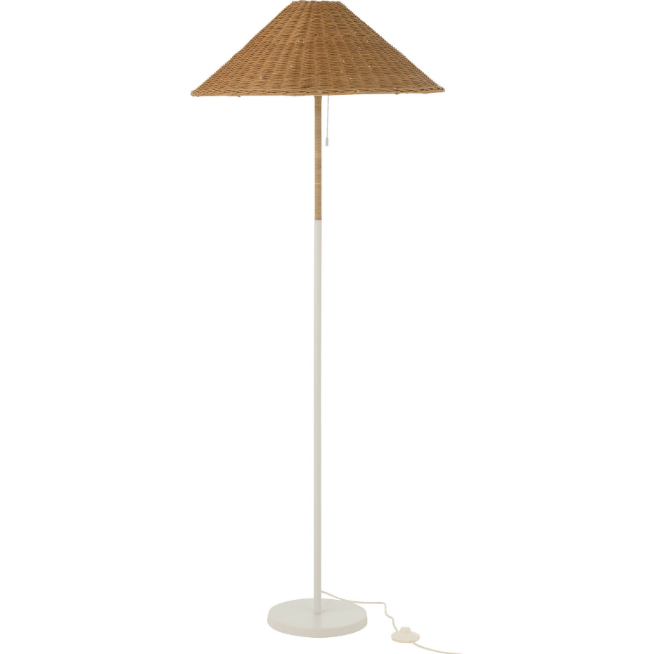Lampadaire rond en métal et rotin