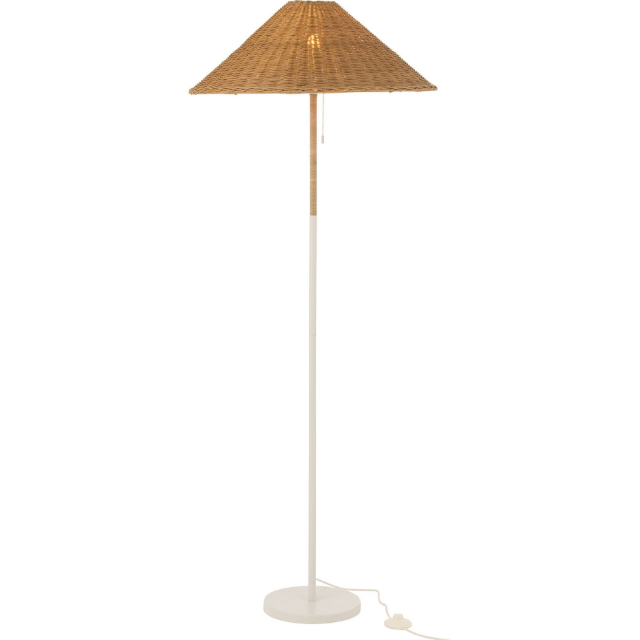 Lampadaire rond en métal et rotin