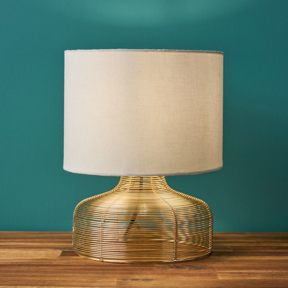Lampe En Métal Doré Avec Abat-jour Blanc