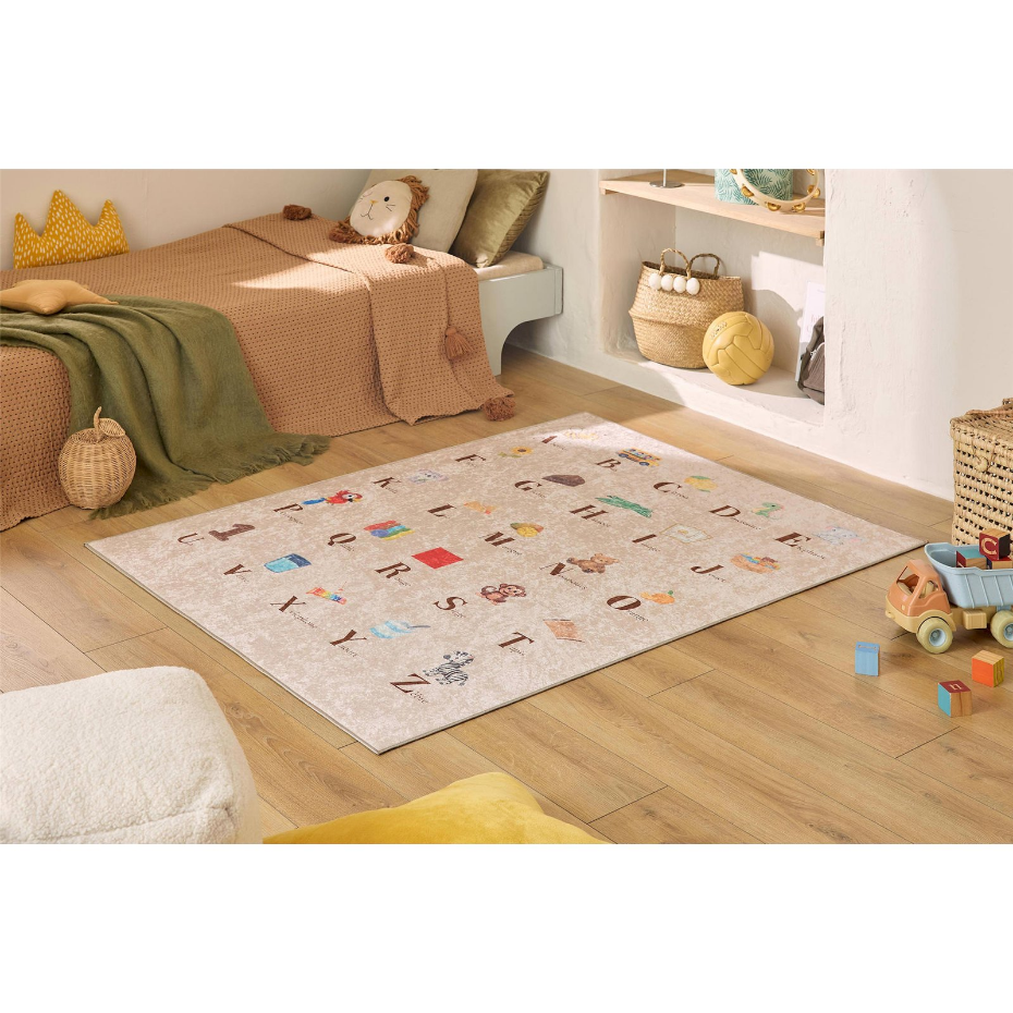 Tapis rectangulaire en polyester motif alphabet HAPPY