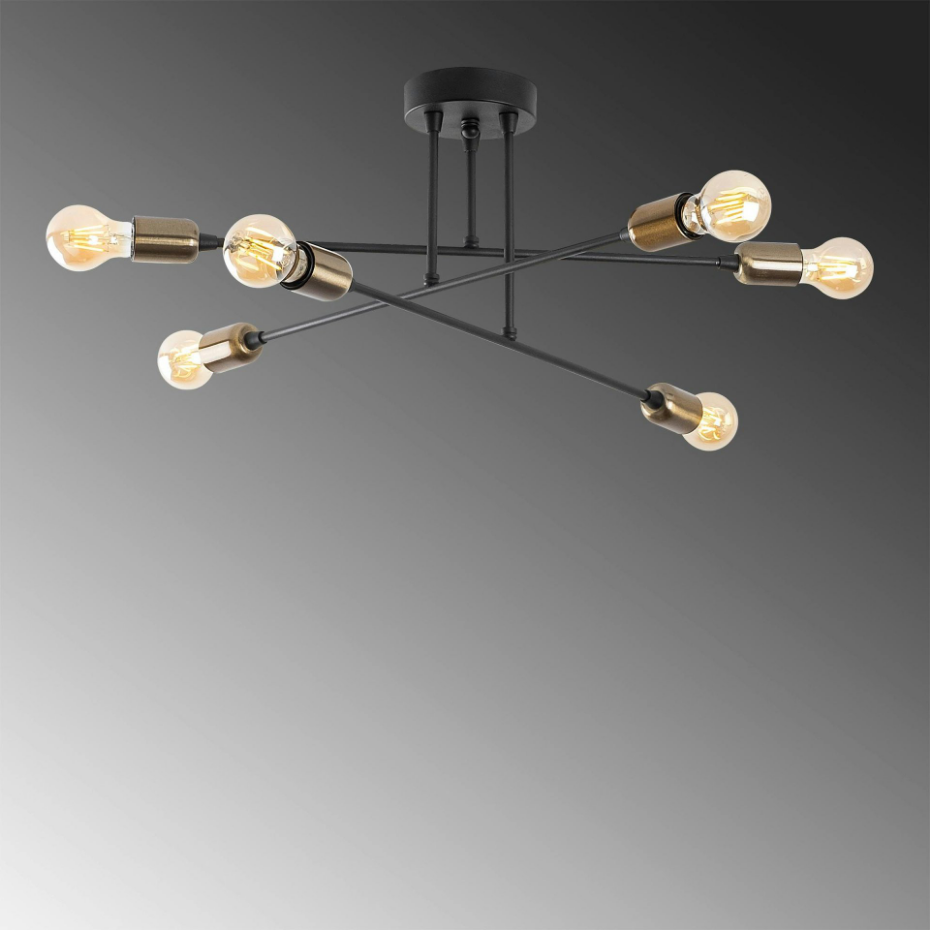 Suspension moderne cuivrée 6 lampes sur tige MARATEA