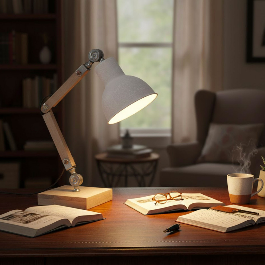 Lampe bureau style industriel en métal et bois 15x15x47cm