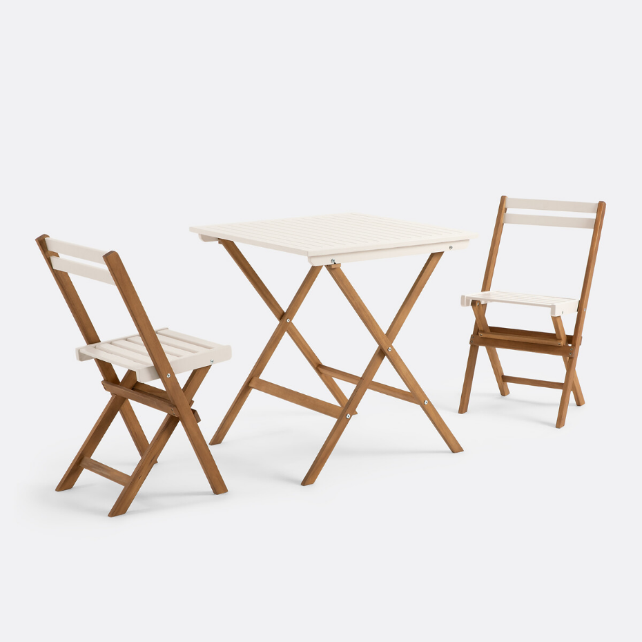 Ensemble de jardin pliable, 3 pièces, en acacia, DUDENA