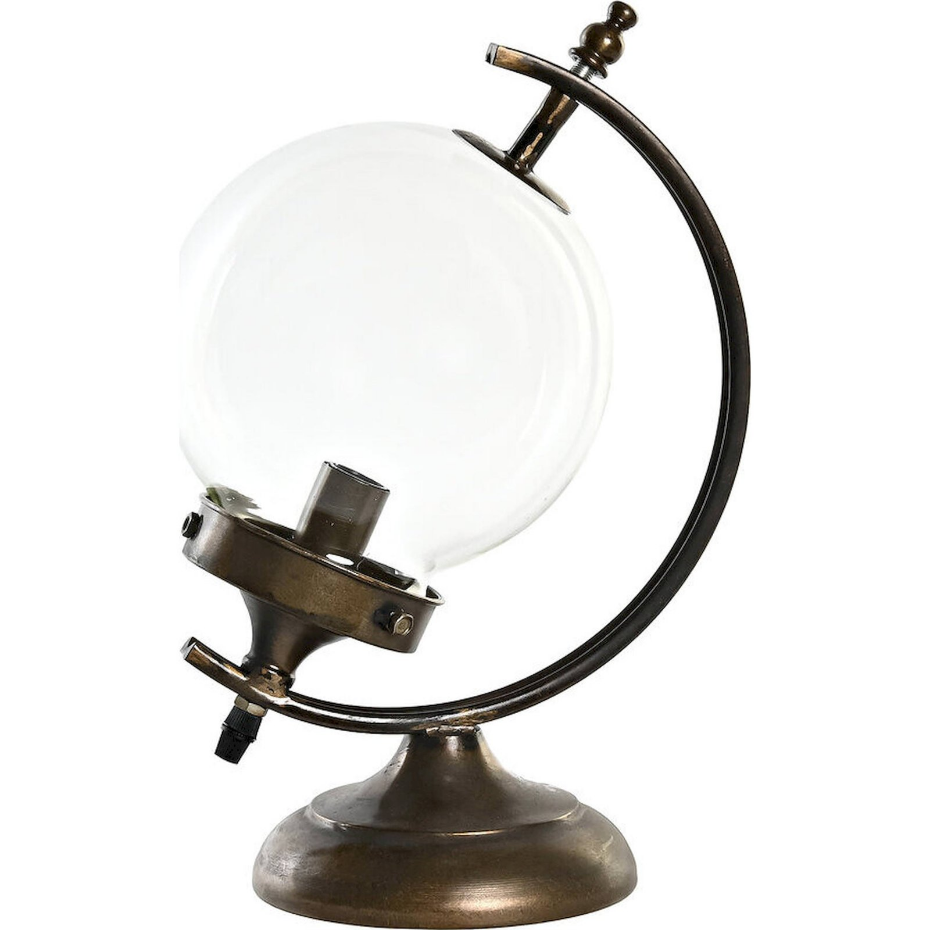Lampe de table en métal et verre globe organique Vintage