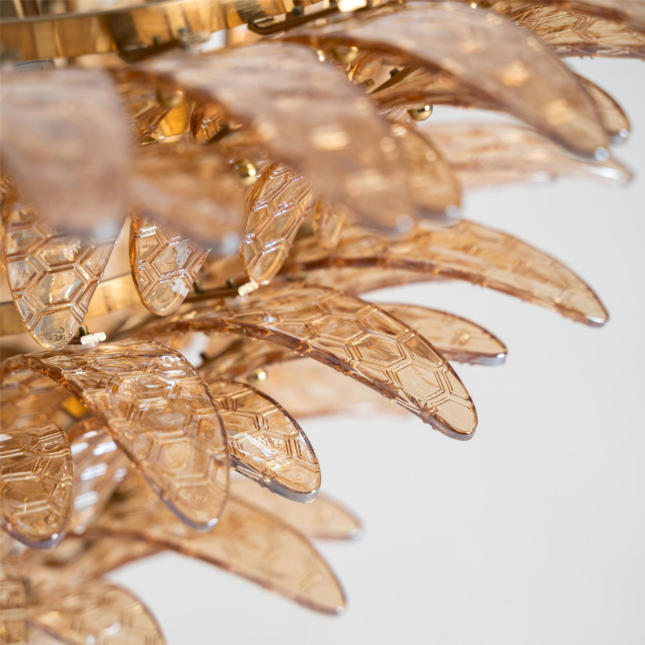 Lustre vintage en cristal et bois effet marbre