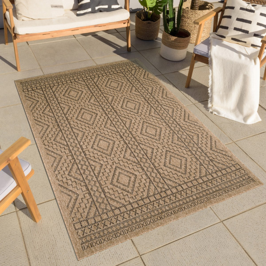 Tapis intérieur extérieur aspect jute motifs ethniques NATURE