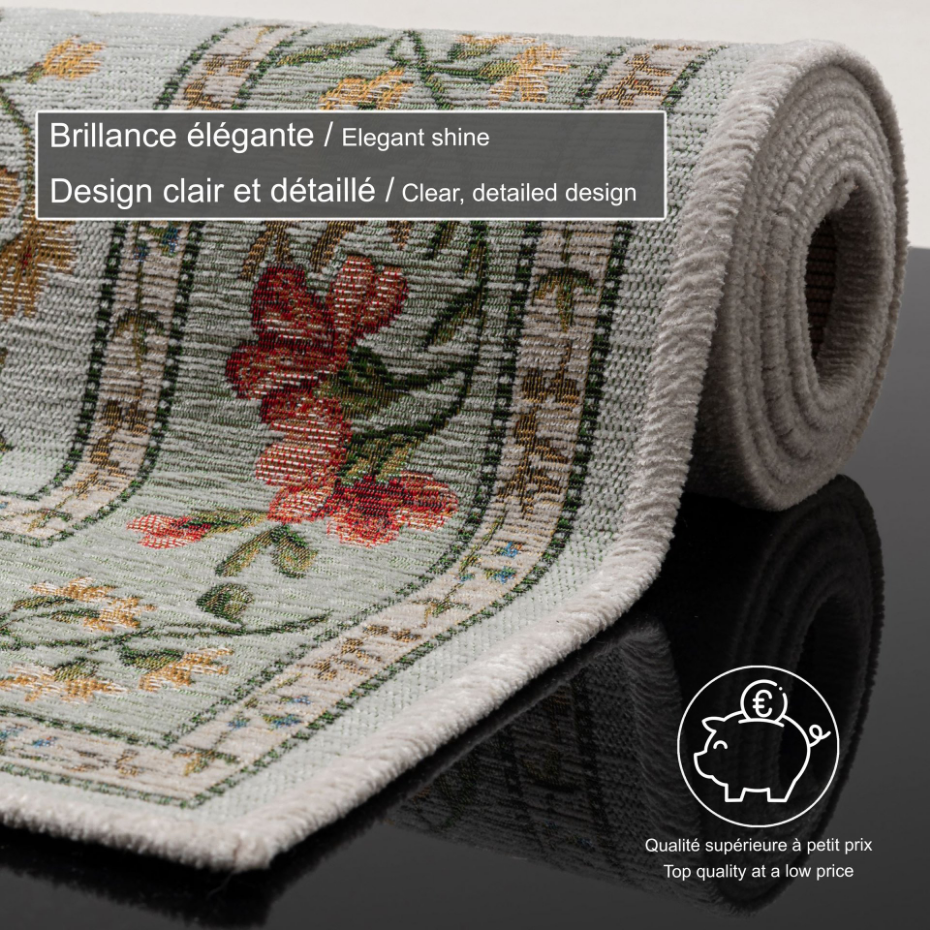 Tapis floral tissé à la machine avec bordure - Flomi