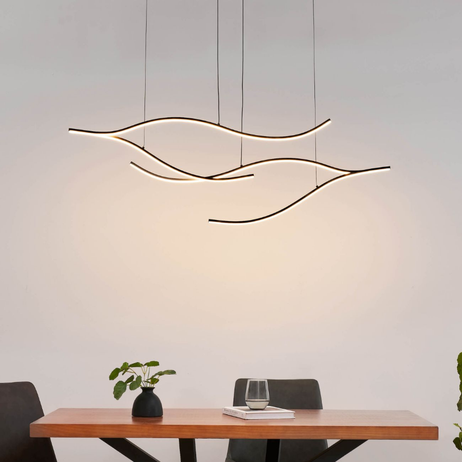 Suspension LED noire effet vague - Linisia