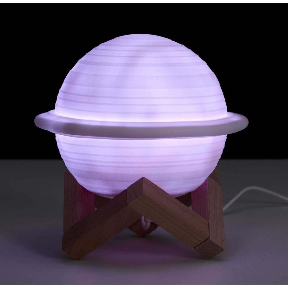 Lampe ronde avec support en bois Saturne