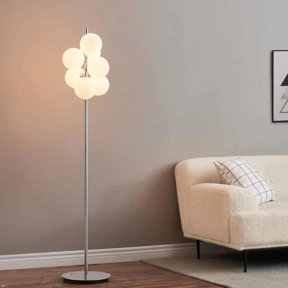 Lampadaire chromé à verres blancs - MELISSA
