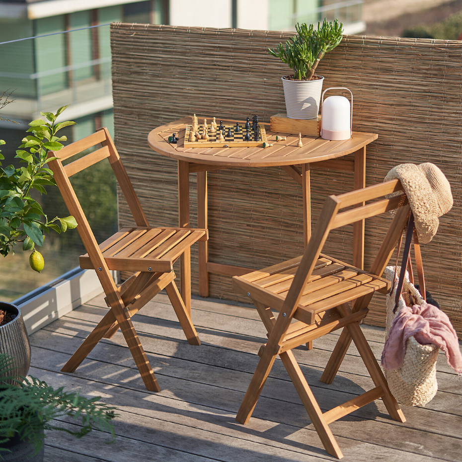 Set de balcon table + 2 chaises en acacia, Alata