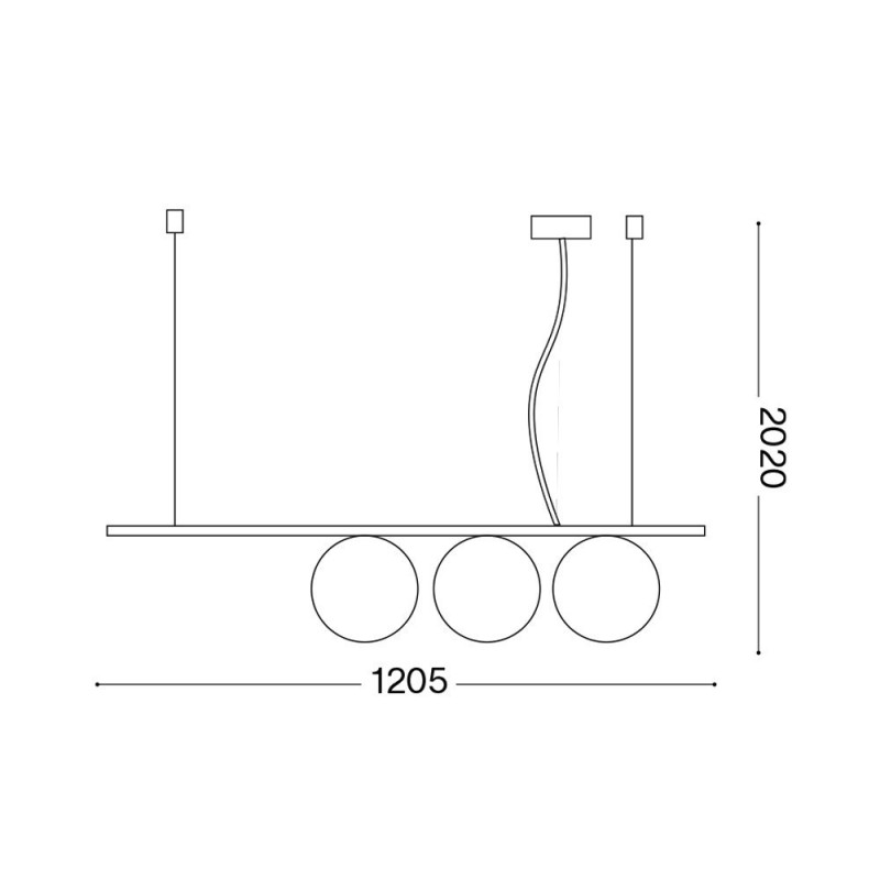 Suspension laiton mat 3 globes verre soufflé Perline