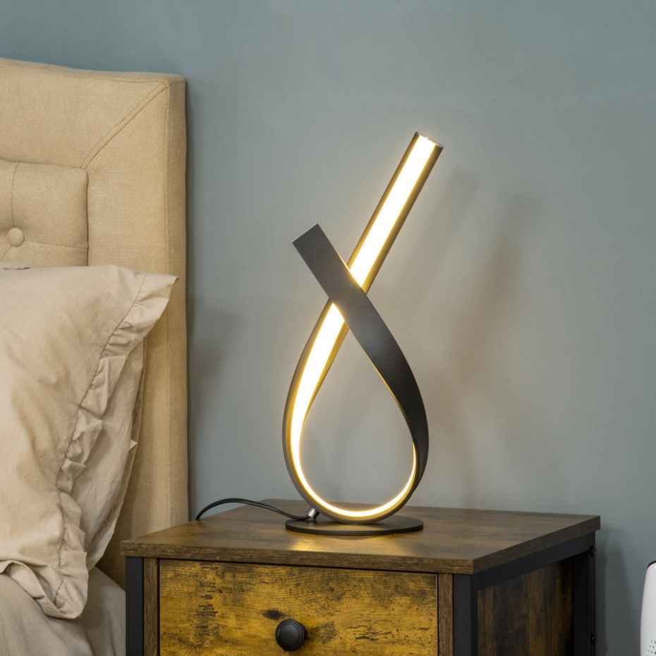 Lampe à poser design contemporain spirale alu. noir LED blanc chaud