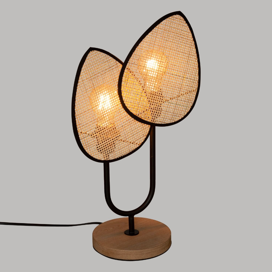 Lampe à poser Feuille en cannage et métal