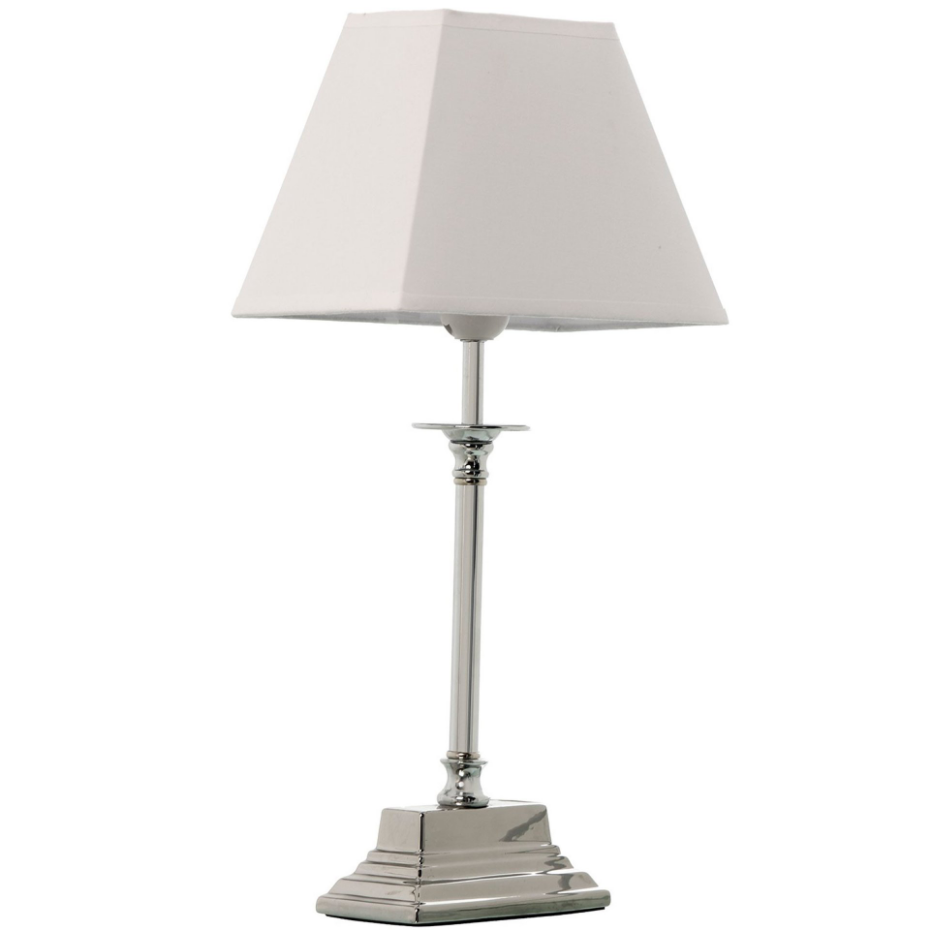 Lampe à poser classique métal argenté et abat-jour blanc 22x14x48cm