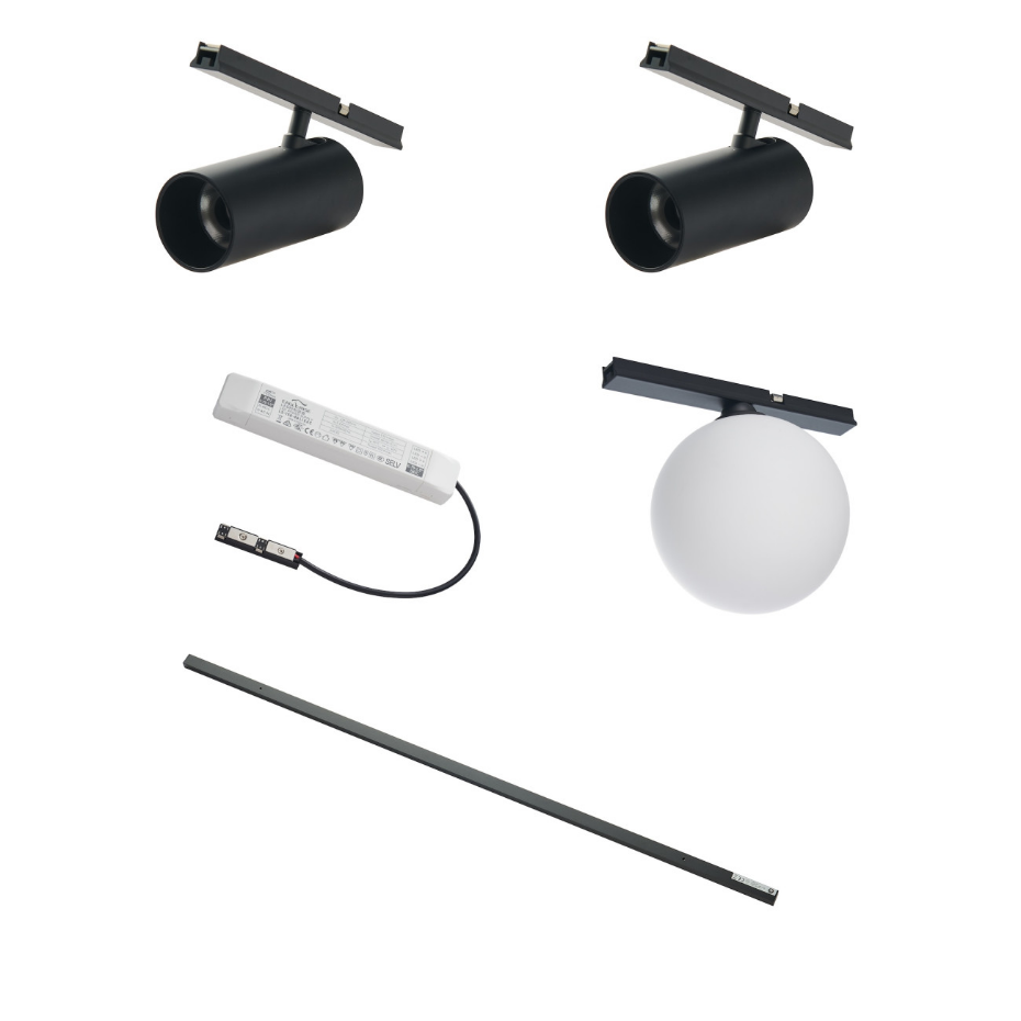 Kit rail LED 2 spots + 1 boule verre - LYNE