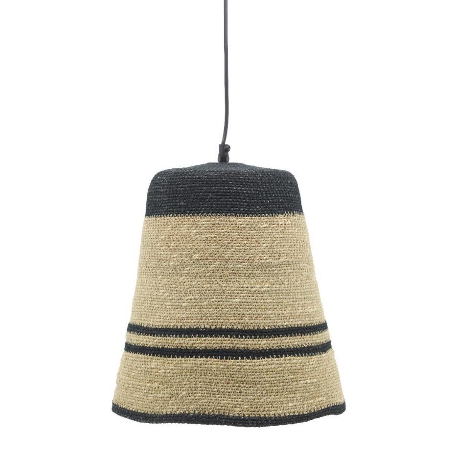 Suspension cloche en jonc naturel et noir