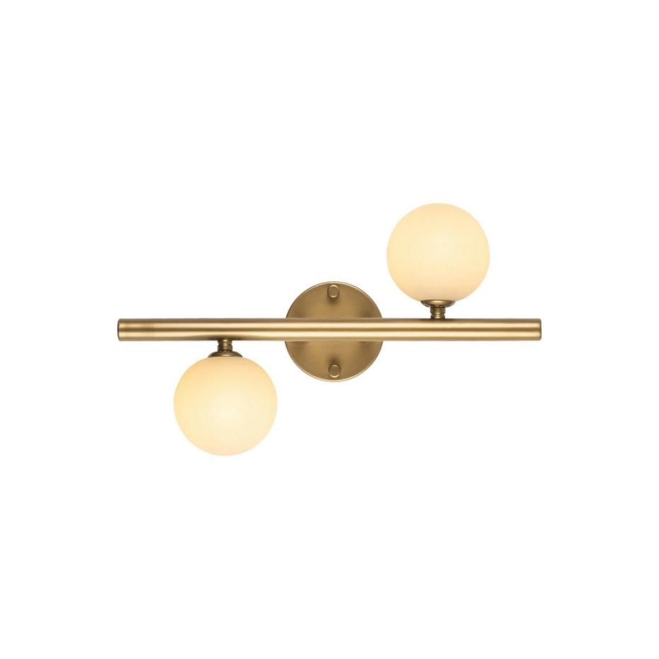 Applique murale art déco dorée, 2 globes blancs L 40 cm SIERRE