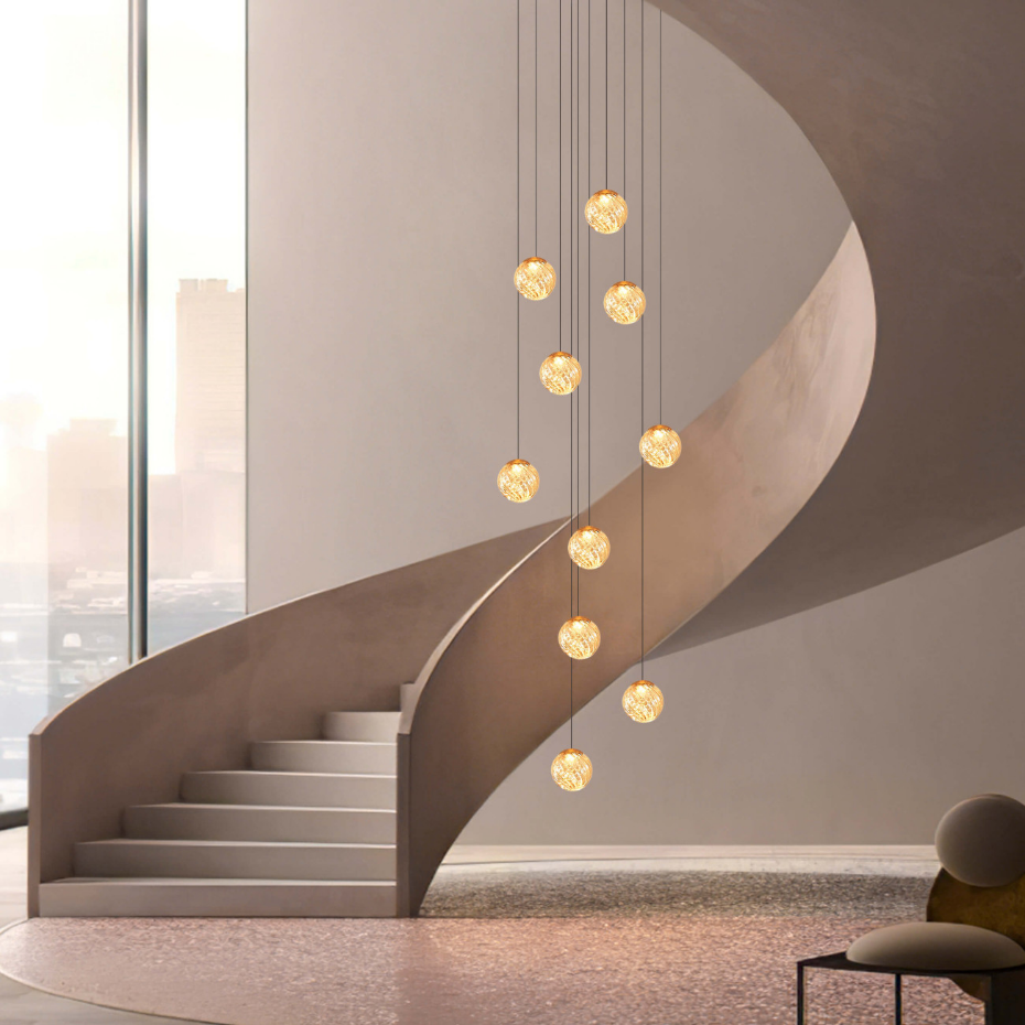 Suspension LED longue à verre ambré - ESPOSIA