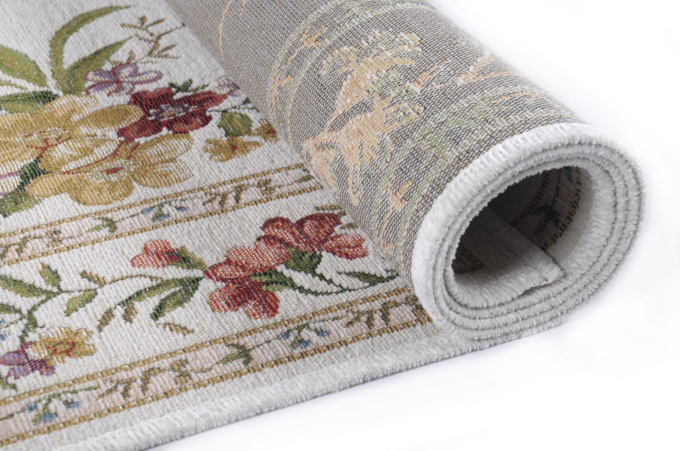Tapis floral tissé à la machine avec bordure - Flomi