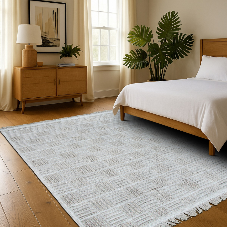 Tapis salon damier en jute  artisanal reliefs  JUTE NATUREL - style bohème