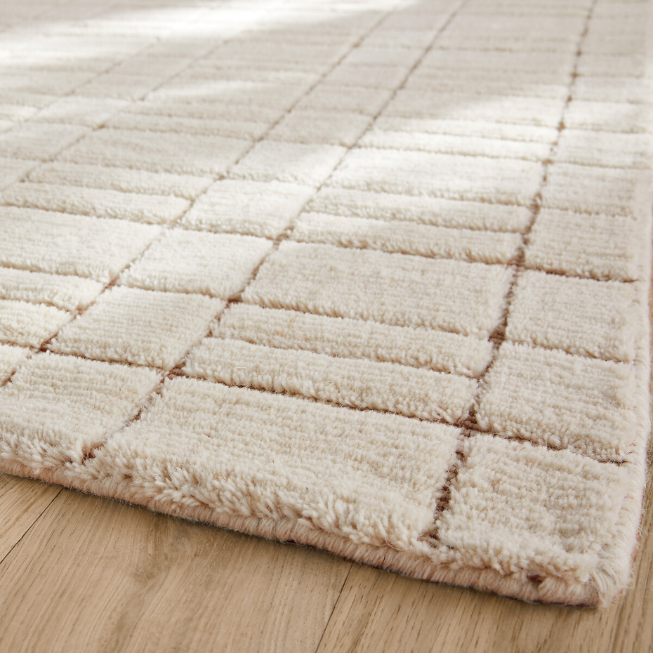 Tapis quadrillé en pure laine, noué main, Mondria