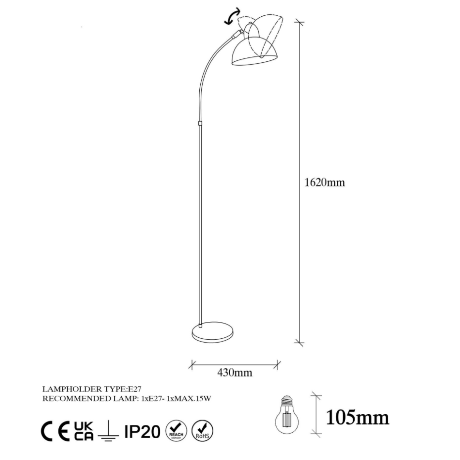Lampadaire vintage en métal SILE
