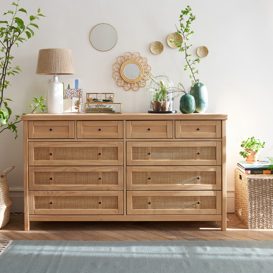 Commode en pin massif et cannage 10 tiroirs, Gabin