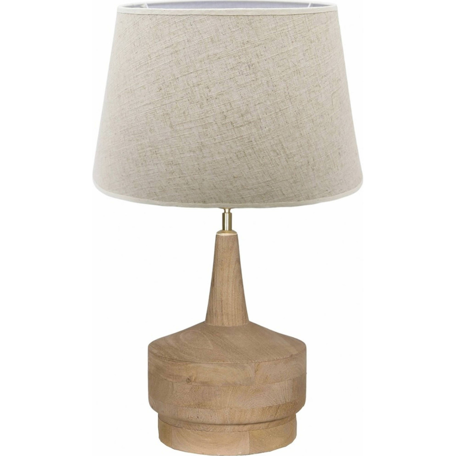Lampe de table en bois avec abat-jour textile rond