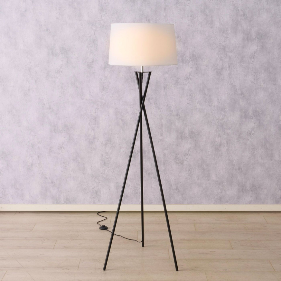Lampadaire trépied métal noir et abat-jour blanc 44x44x158cm