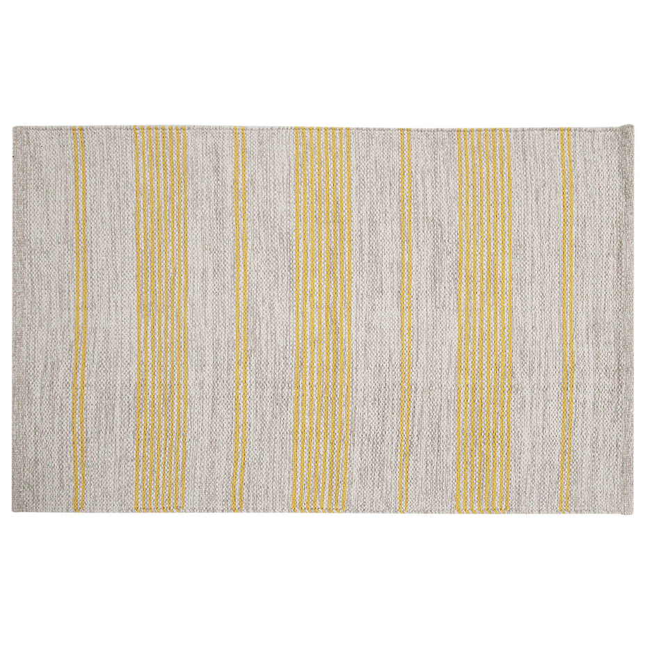 Tapis / Descente de lit rectangulaire beige à rayures jaunes 50 x 80 cm CABOURG