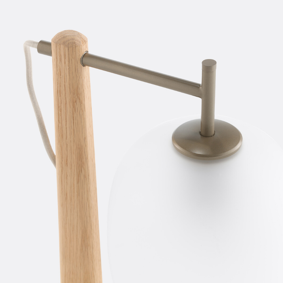 Lampe à poser chêne et verre givré, Navida