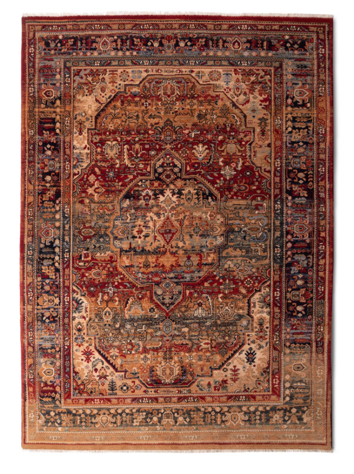 Tapis tissé en laine au design oriental vintage avec bordure - Saharna