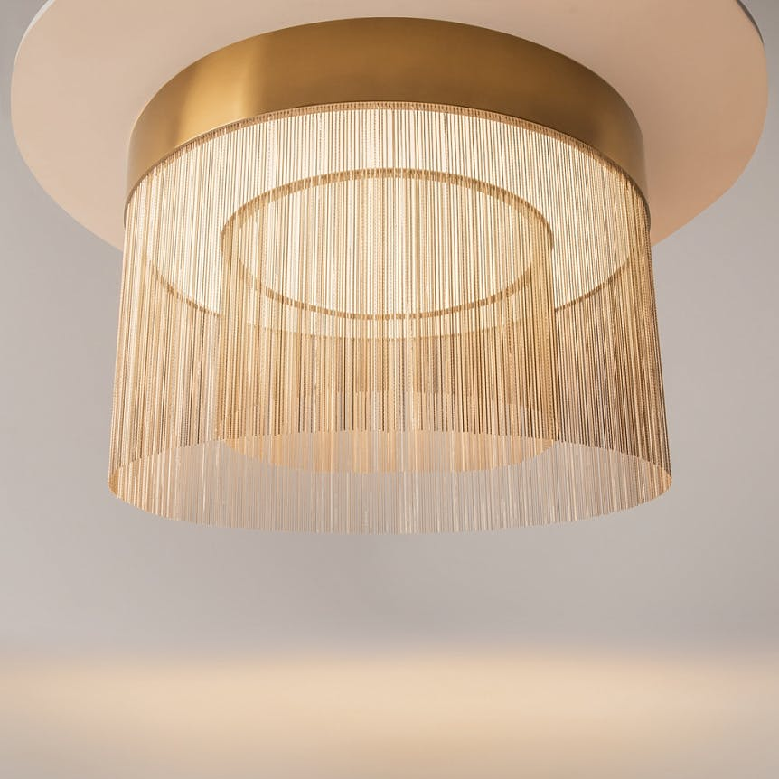 Plafonnier moderne LED – double rang de franges dorées AMOS