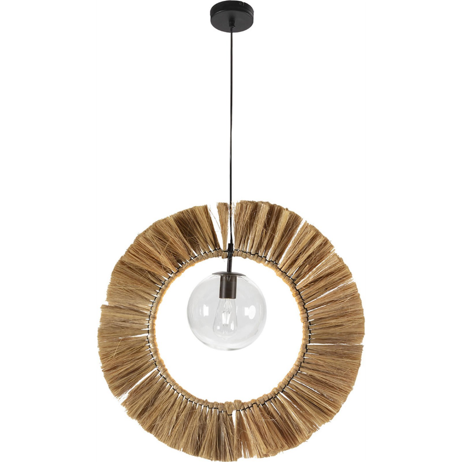 Suspension ronde en paille et verre