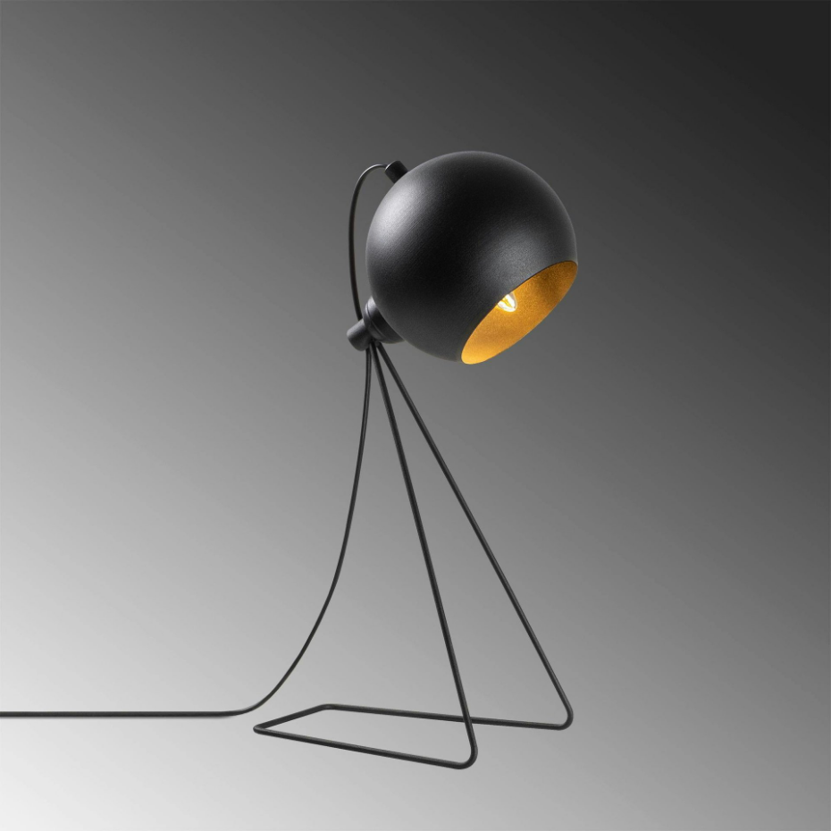 Lampe à poser design noire, abat-jour rond en métal SILE
